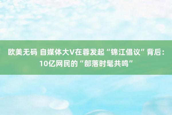 欧美无码 自媒体大V在蓉发起“锦江倡议”背后：10亿网民的“部落时髦共鸣”